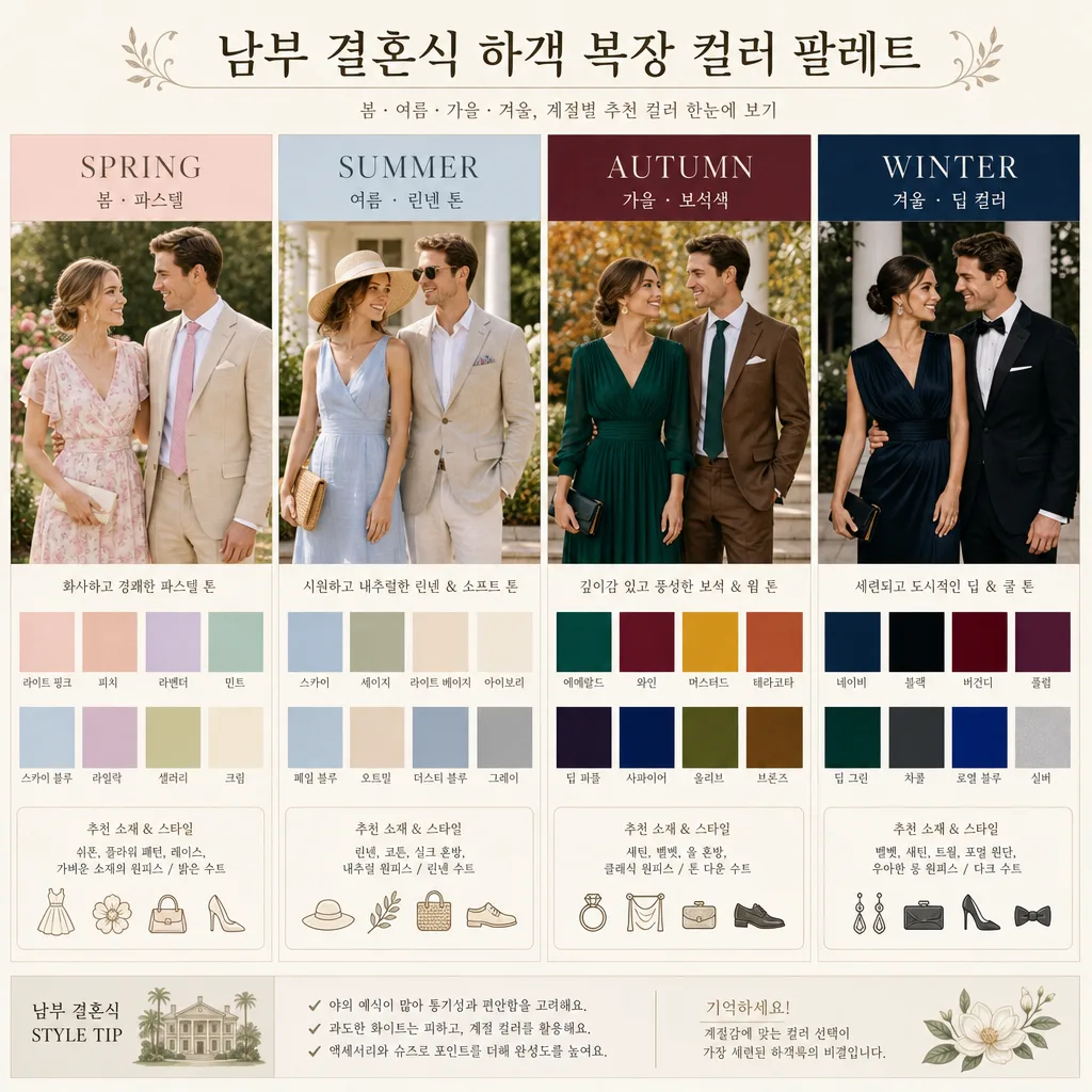 남부 결혼식 하객 복장 계절별 색상 팔레트